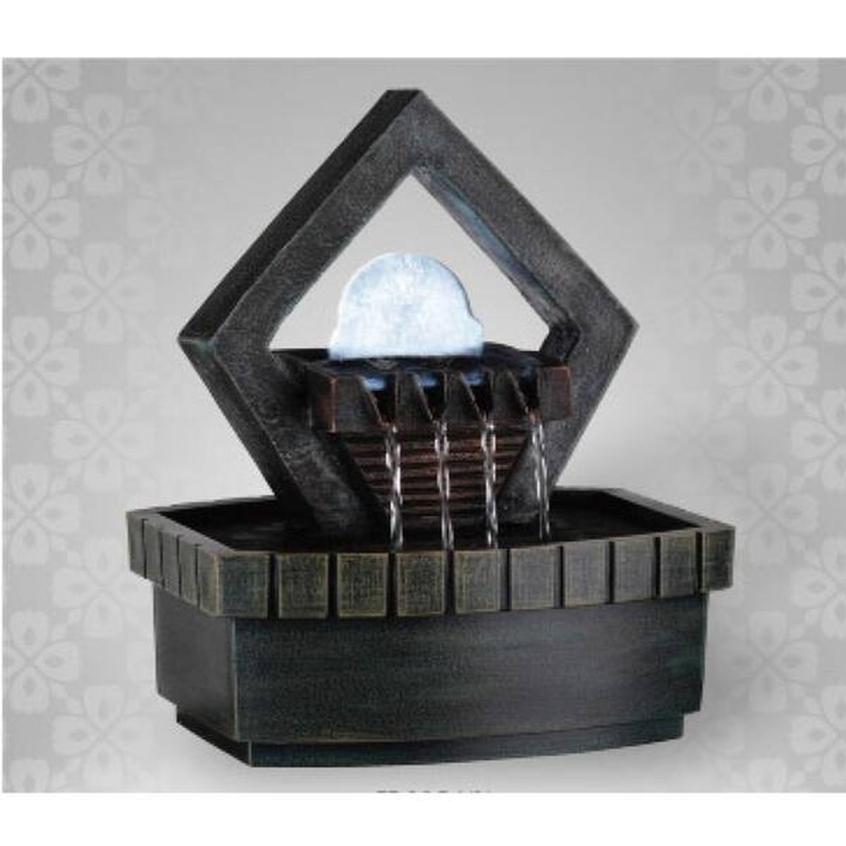9.5" Tall Indoor Meditation Fountain With Led Light, Well Design Brown Polyresin