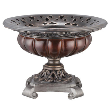 12" Tall Polyresin Decorative Bowl, Bronze Roman Design Silver Polyresin