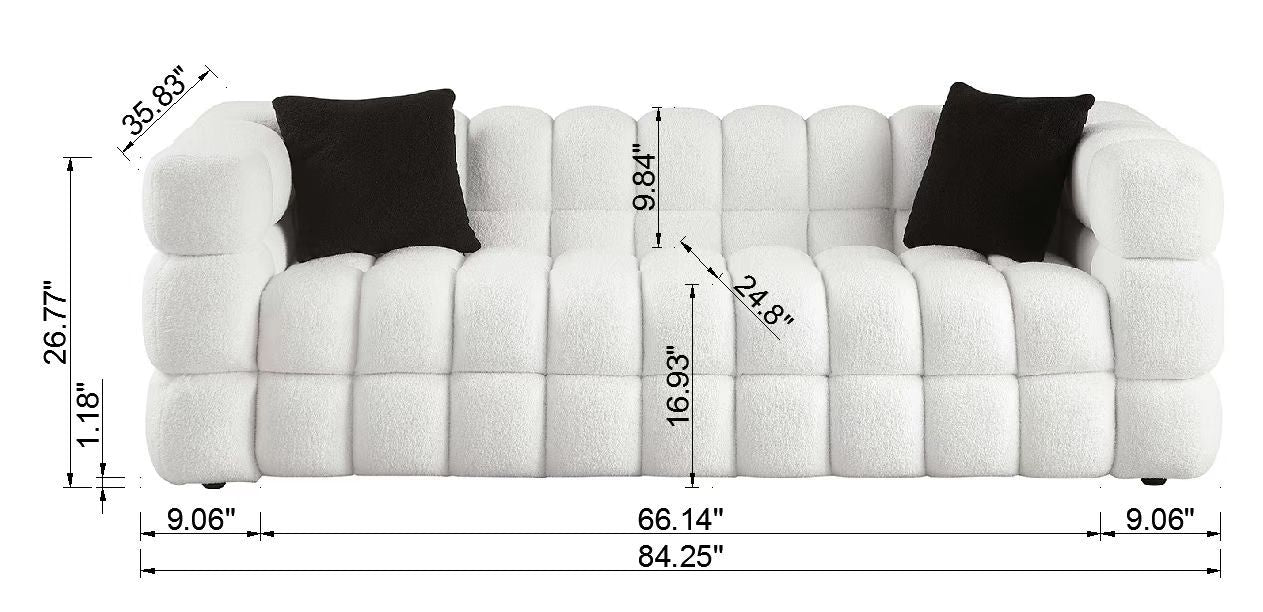 84.3 Length ,35.83" Deepth ,Human Body Structure For Usa People, Marshmallow Sofa,Boucle Sofa ,White Color,3 Seater White Light Brown Wood Primary Living Space Medium Soft Split Back Eucalyptus Square Arms Boucle 3 Seat