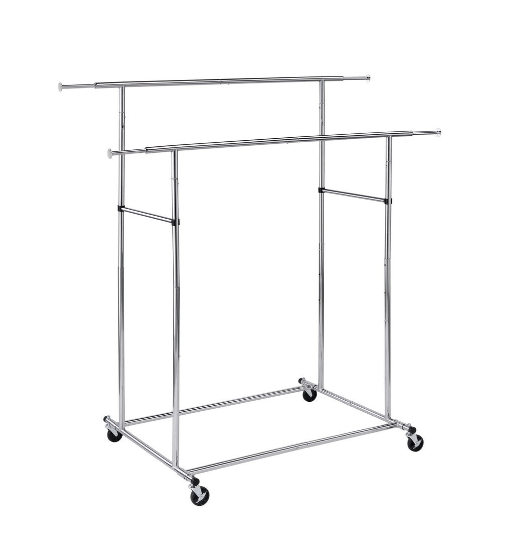 65" Dual Bar Adjustable Industrial Garment Rack Chrome Metal