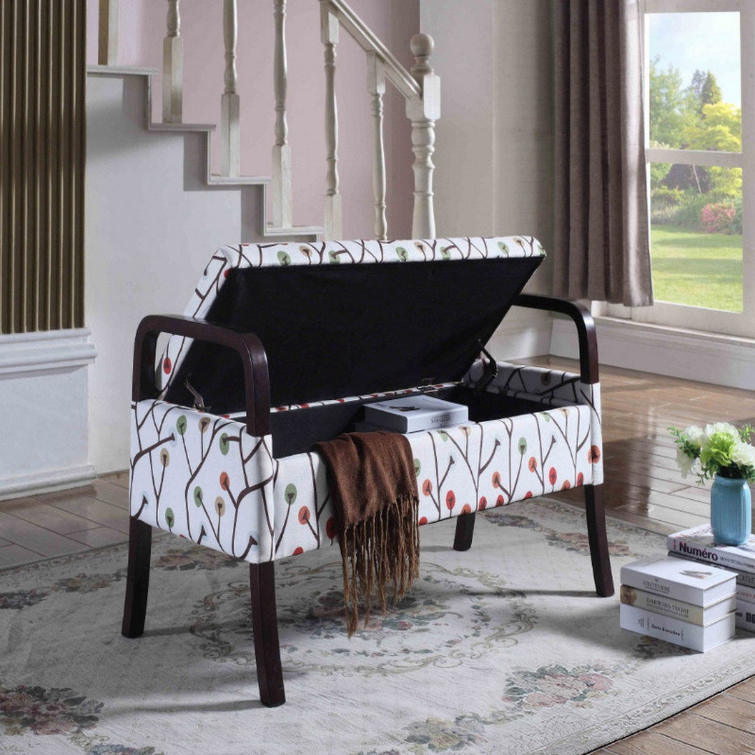 23.25" Tall Wooden Storage Seat, Cherry Blossom Print Multicolor Wood