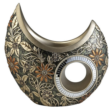 11" Tall Polyresin Decorative Vase, Gold Chrysanthemum Design Gold Polyresin