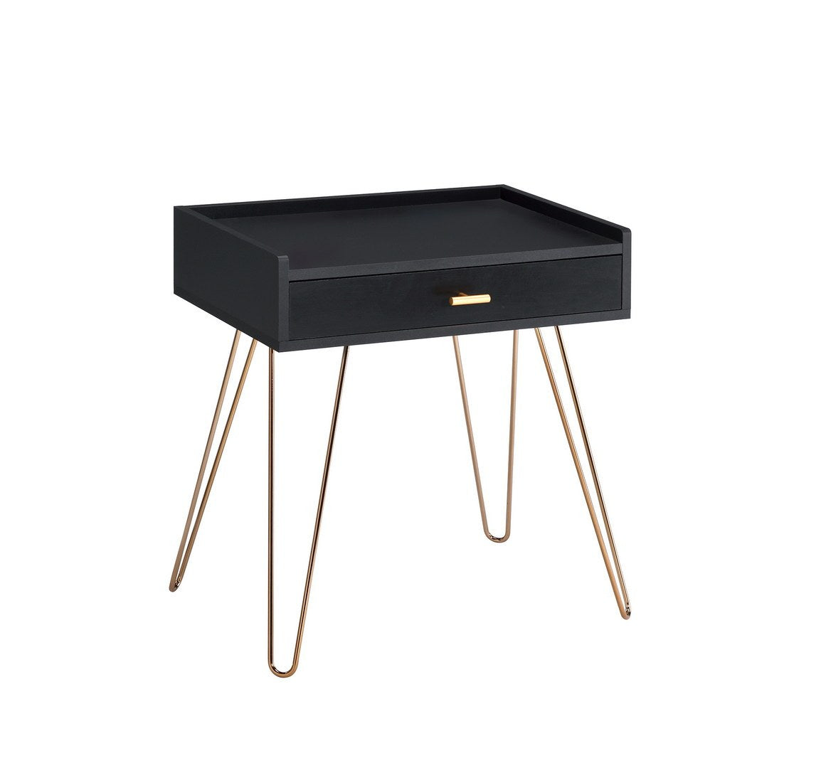 23.5" Black Allen Mid Century Accent Table W Copper Hairpin Legs Multicolor Mdf