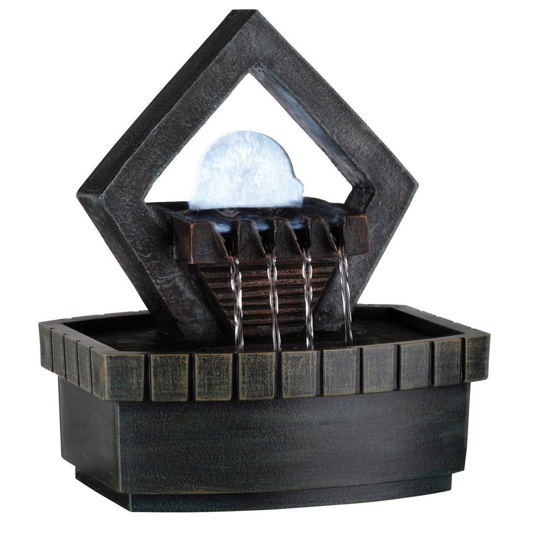 9.5" Tall Indoor Meditation Fountain With Led Light, Well Design Brown Polyresin