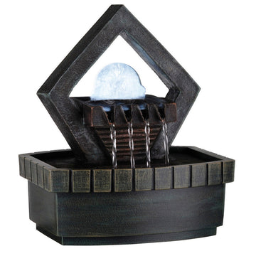 9.5" Tall Indoor Meditation Fountain With Led Light, Well Design Brown Polyresin