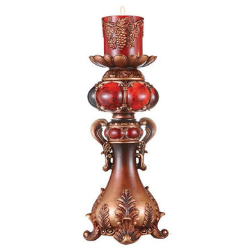 20" Tall Polyresin Candleholder, Red And Brown Finish Multicolor Polyresin
