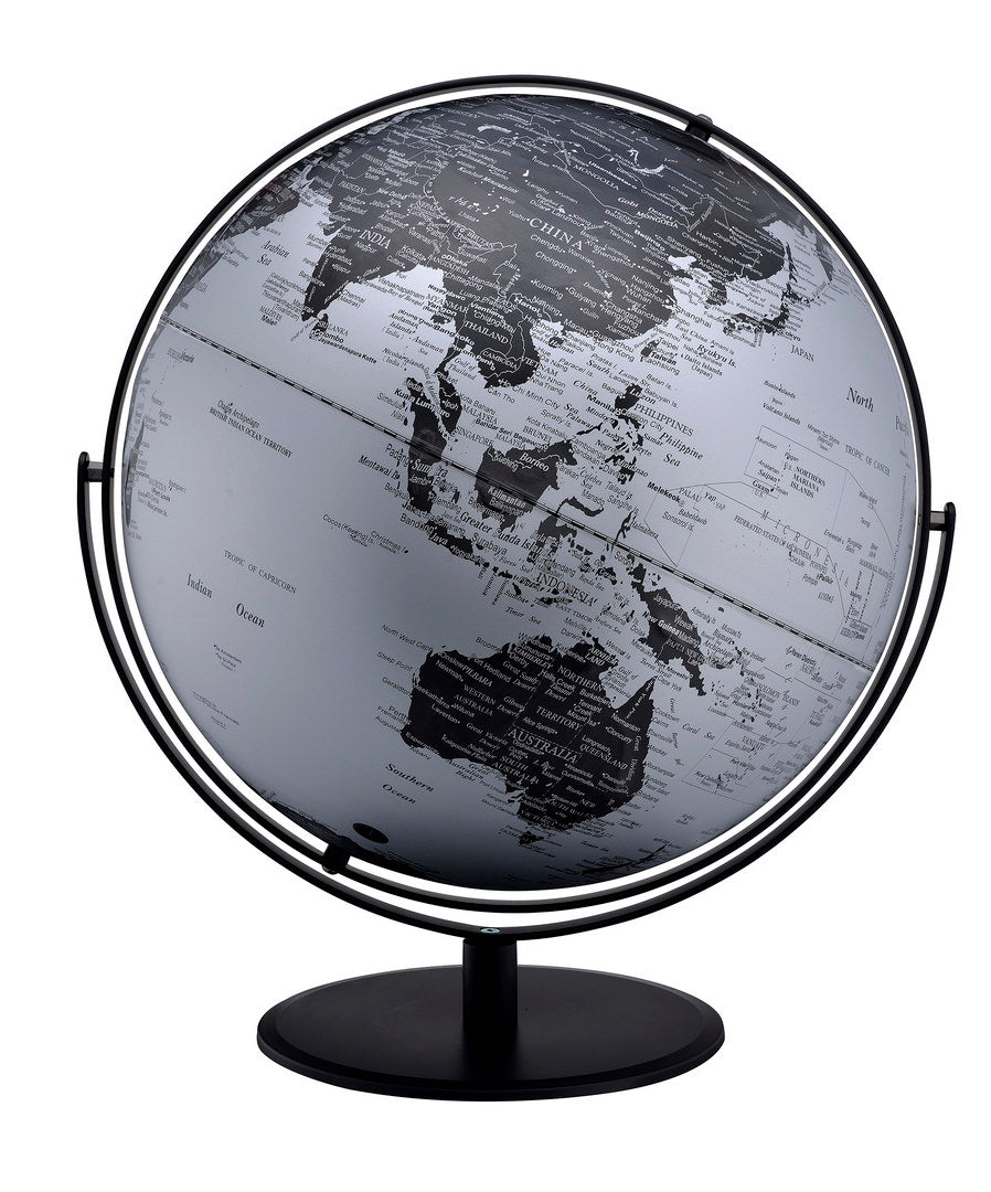 20.5" Tall Black And Silver Globe With 3D Mountain Landscape Black Polyresin