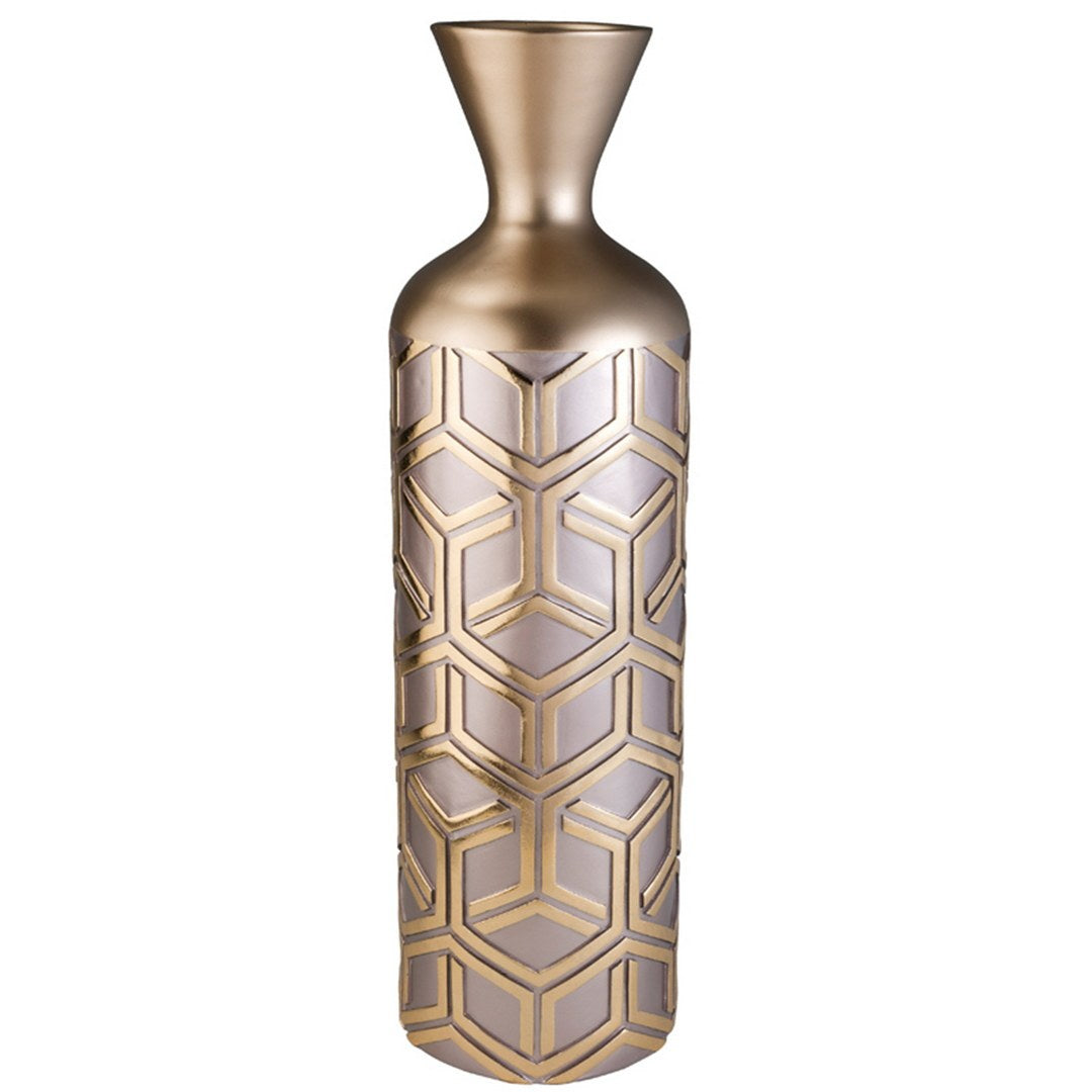22" Tall Polyresin Decorative Vase, Weave Rose Gold Design Gold Polyresin