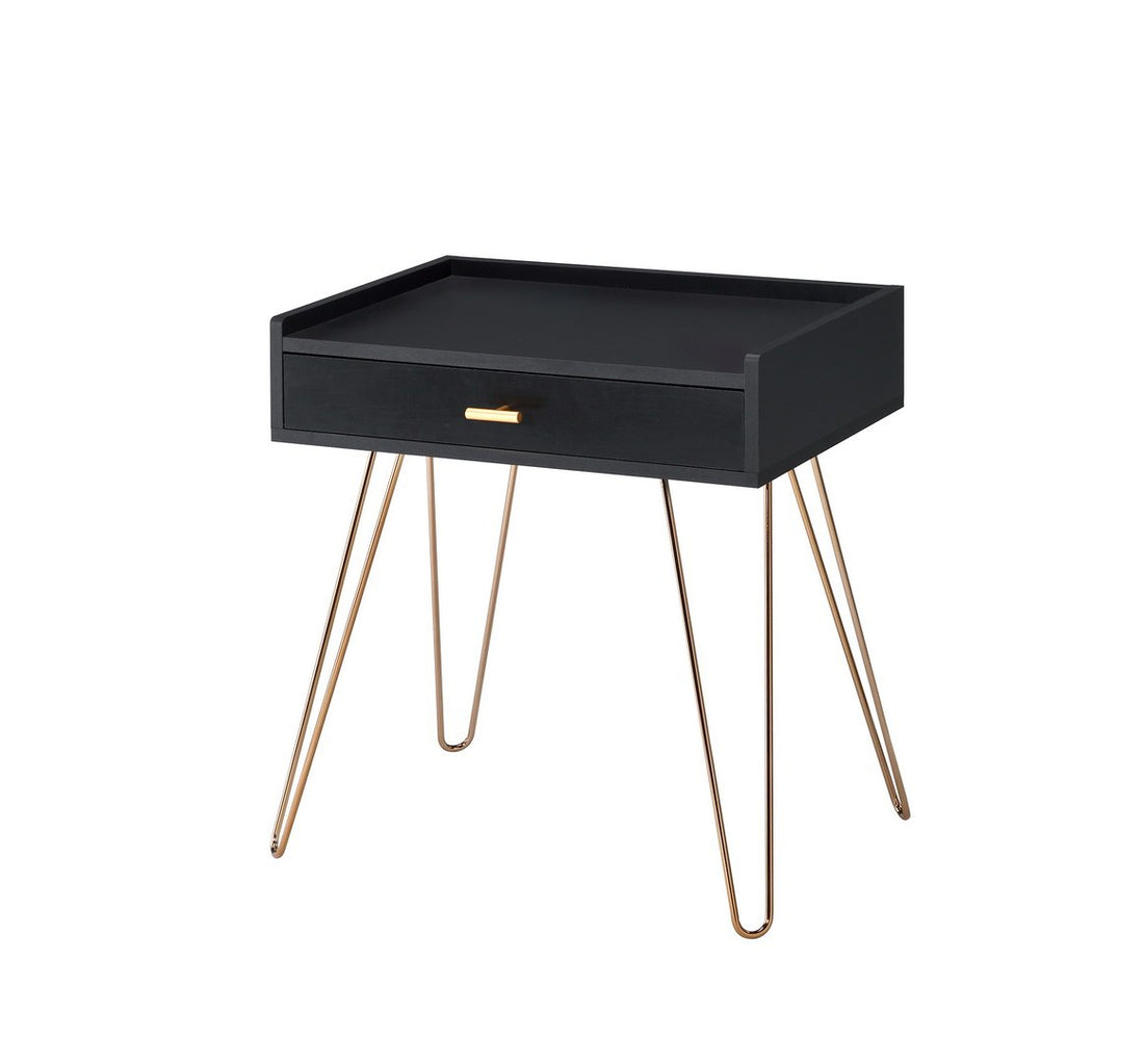 23.5" Black Allen Mid Century Accent Table W Copper Hairpin Legs Multicolor Mdf
