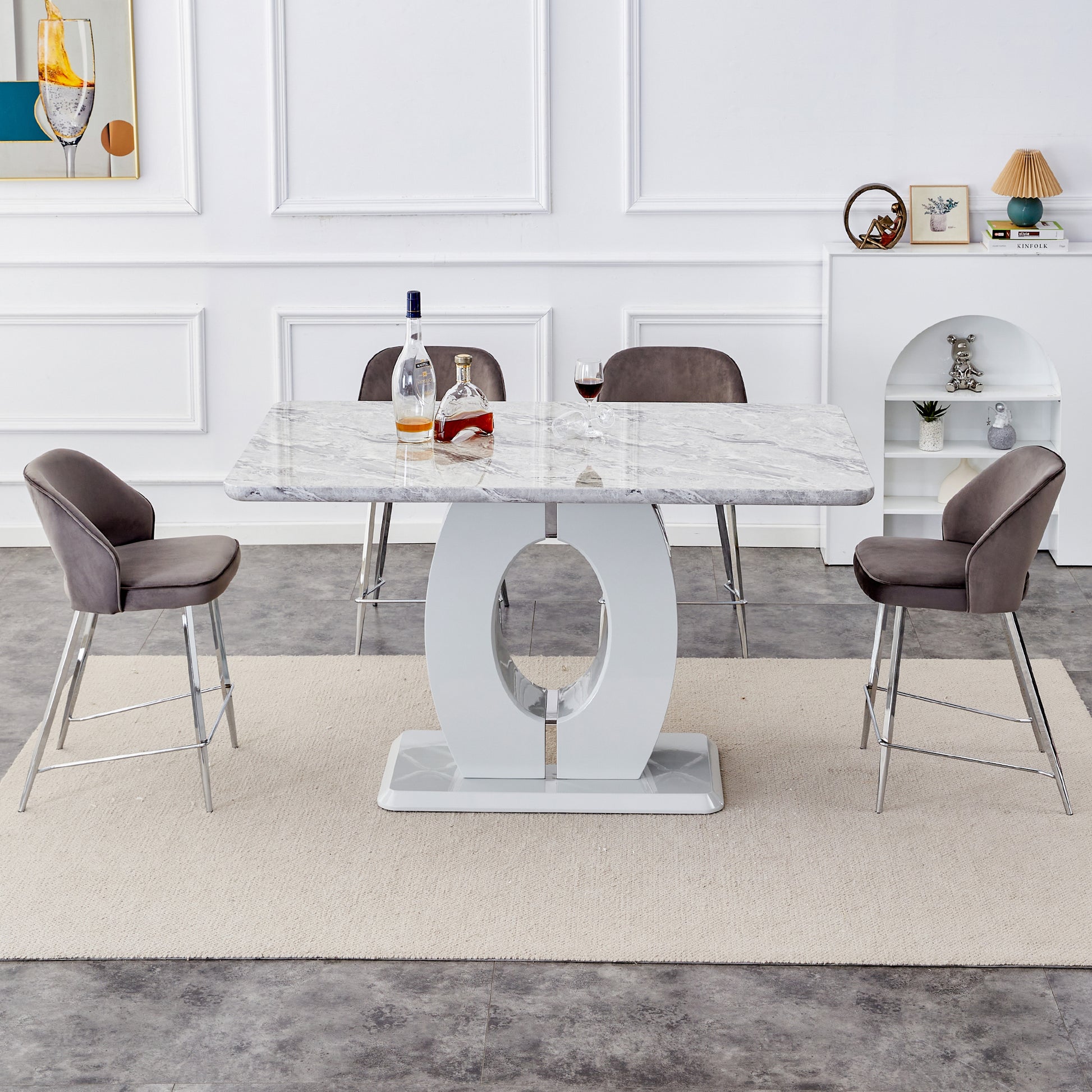 Modern Simple And Luxurious Grey Imitation Marble Grain Dining Table Rectangular Office Table.Computer Table.Game Desk .Desk.For Dining Room, Living Room, Terrace, Kitchen .63''X 37'' X 36'' Bt 1280 Grey Mdf