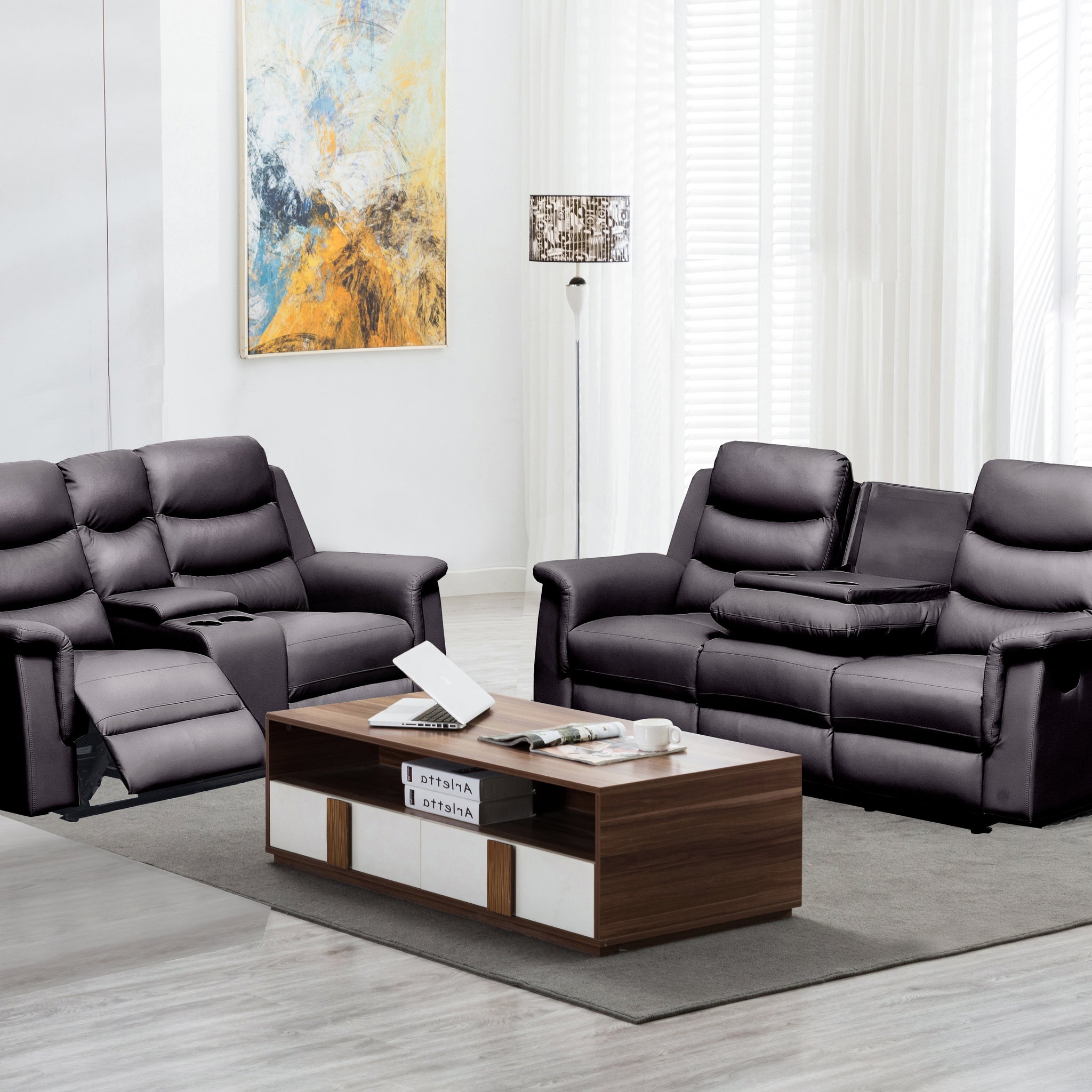 Reclining Loveseat With Middle Console Slipcover, Stretch Loveseat Reclining Sofa Covers Black, 2 Seat Recliner Cover With Console Black Pu