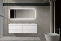 71'' Wall Mounted Double Bathroom Vanity In Gloss White With White Solid Surface Vanity Top Gloss White Melamine