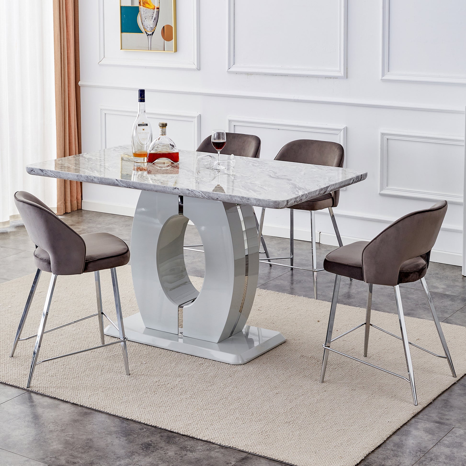Modern Simple And Luxurious Grey Imitation Marble Grain Dining Table Rectangular Office Table.Computer Table.Game Desk .Desk.For Dining Room, Living Room, Terrace, Kitchen .63''X 37'' X 36'' Bt 1280 Grey Mdf
