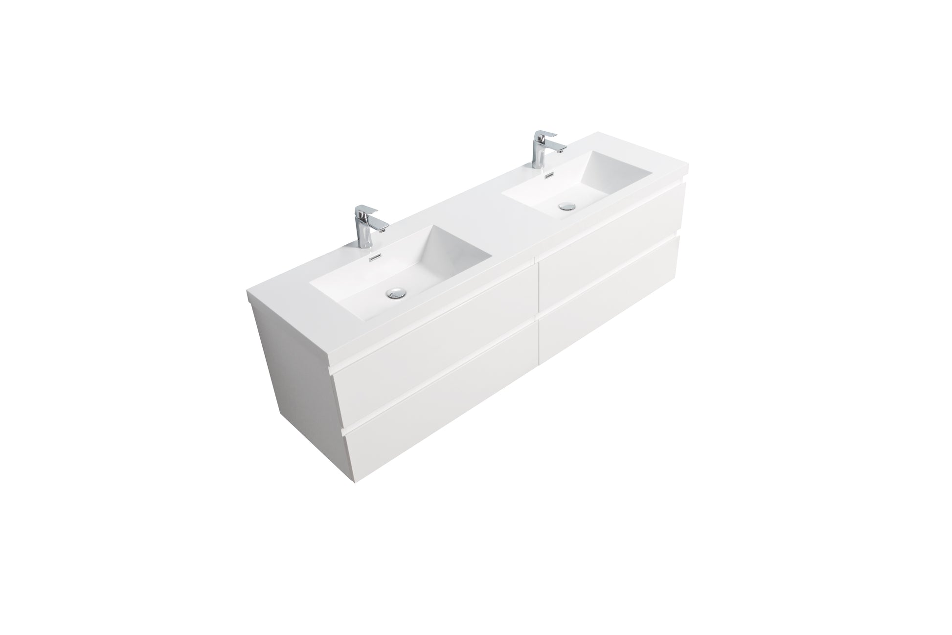 71'' Wall Mounted Double Bathroom Vanity In Gloss White With White Solid Surface Vanity Top Gloss White Wood