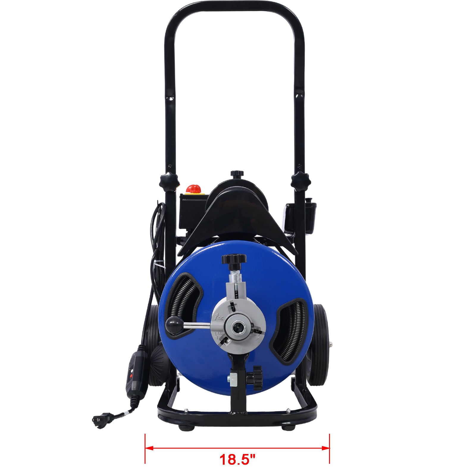 Commercial Sewer Snake Drill Drain Auger Cleaner Cable 60 Feet Long 1 2" 4 Cutter Set & Foot Switch With Wheel Blue Steel