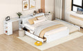 Full Size Platform Bed With A Rolling Shelf, White White Solid Wood Mdf