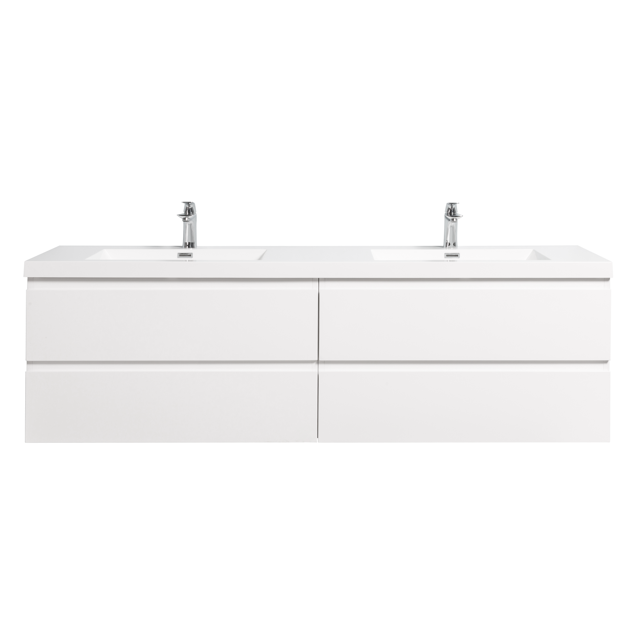 71'' Wall Mounted Double Bathroom Vanity In Gloss White With White Solid Surface Vanity Top Gloss White Wood