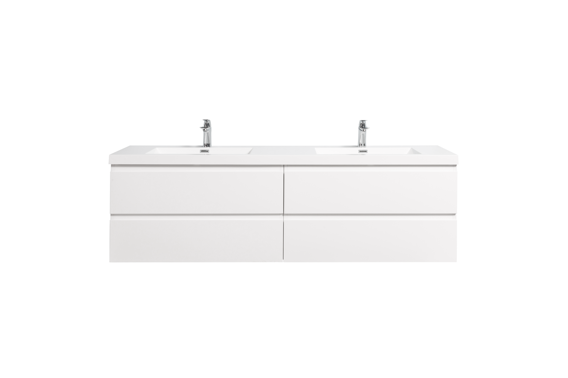 71'' Wall Mounted Double Bathroom Vanity In Gloss White With White Solid Surface Vanity Top Gloss White Wood