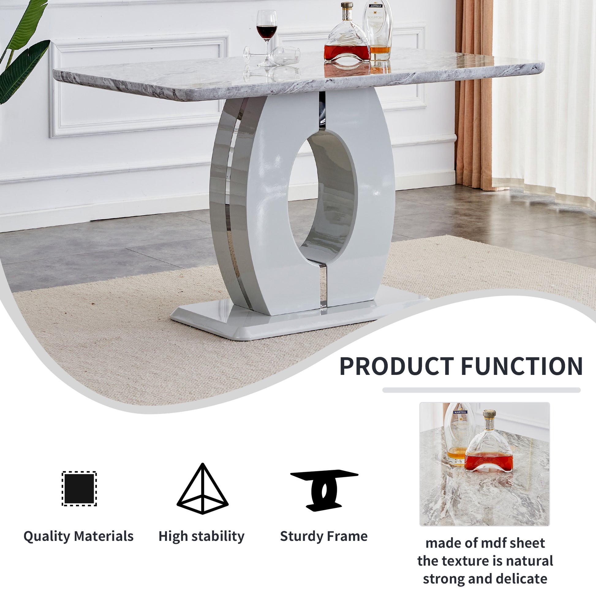 Modern Simple And Luxurious Grey Imitation Marble Grain Dining Table Rectangular Office Table.Computer Table.Game Desk .Desk.For Dining Room, Living Room, Terrace, Kitchen .63''X 37'' X 36'' Bt 1280 Grey Mdf