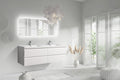 71'' Wall Mounted Double Bathroom Vanity In Gloss White With White Solid Surface Vanity Top Gloss White Wood