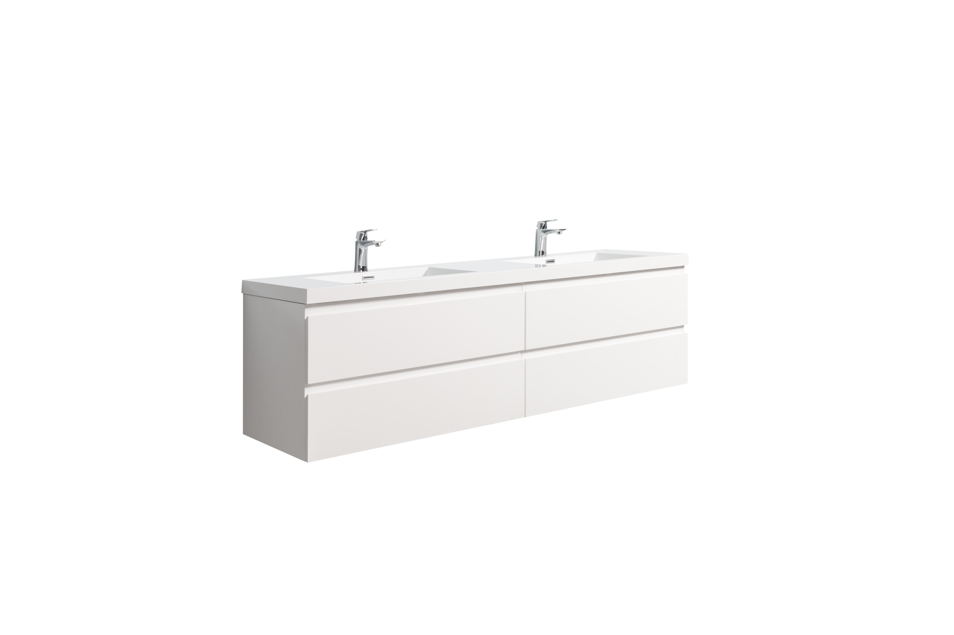 71'' Wall Mounted Double Bathroom Vanity In Gloss White With White Solid Surface Vanity Top Gloss White Wood