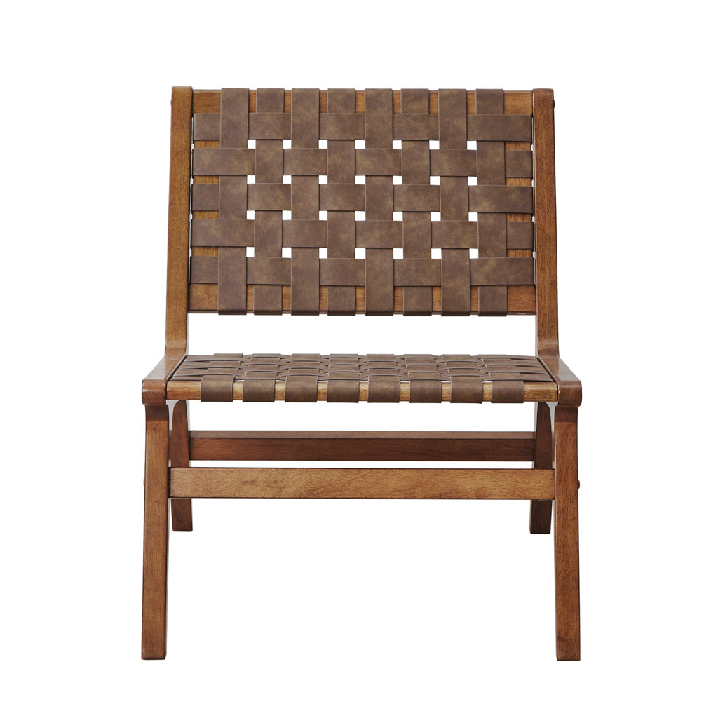 Faux Leather Woven Accent Chair Brown Polyester
