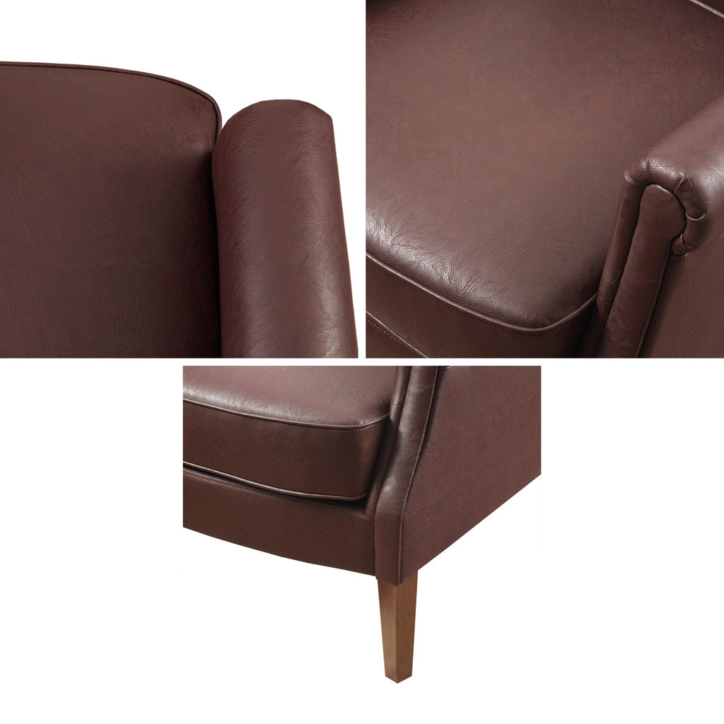 Faux Leather Accent Arm Chair Brown Polyester