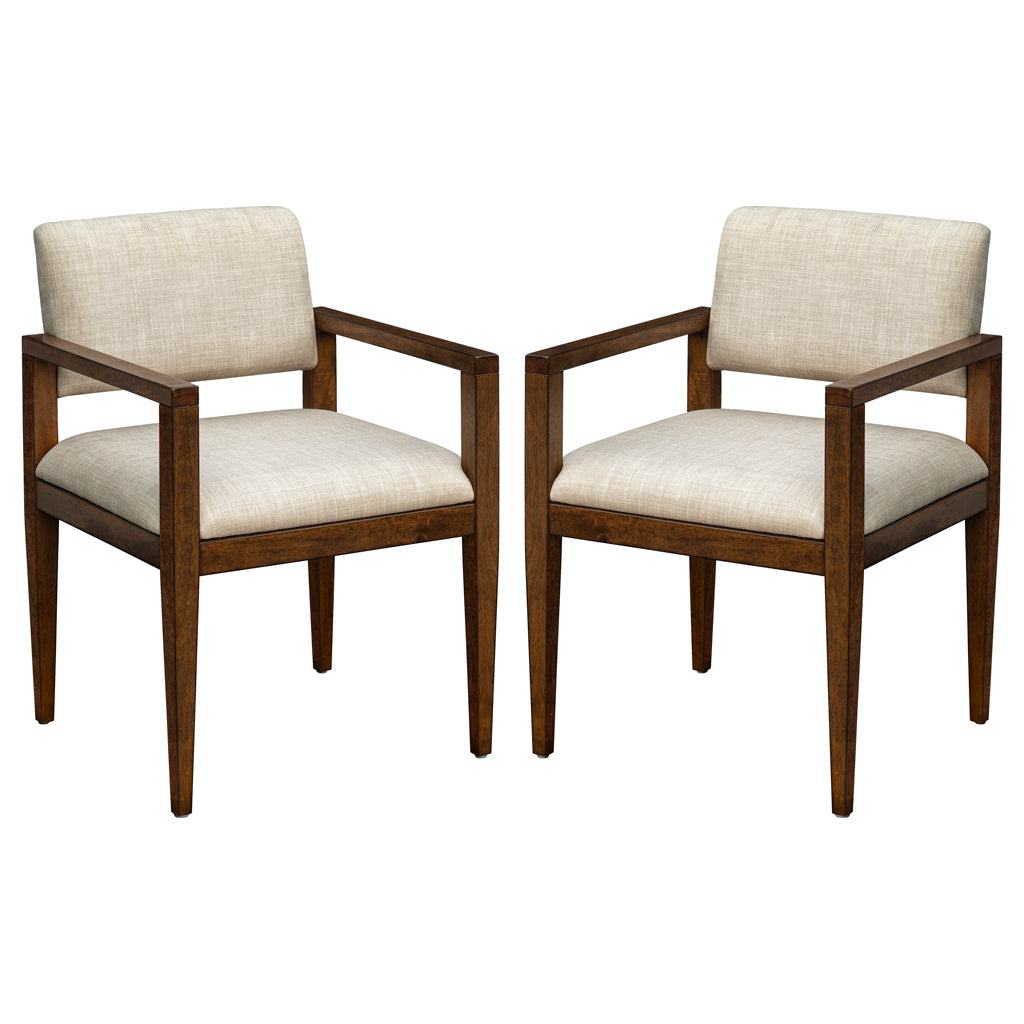 Upholstered Dining Chairs With Arms Set Of 2 Beige Polyester