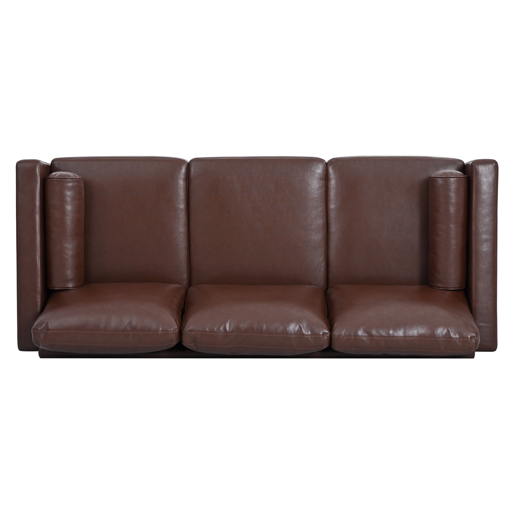 Small Sofa Couch 76.97 In . Brown 3 Seat Comfy Couches For Living Room, Mid Century Modern Couch With Iron Wood Structuresoft Cushion Sofa For Home Office Apartment Brown Foam Pu