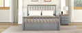 Queen Size Wood Platform Bed With Two Drawers And Wooden Slat Support,Gray Natrual Gray Wood