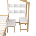 Full Size Wooden House Bed White And Original Wood Colored Frame With Drawer, Desk And Bookshelf For Children Or Guest Room White Wood