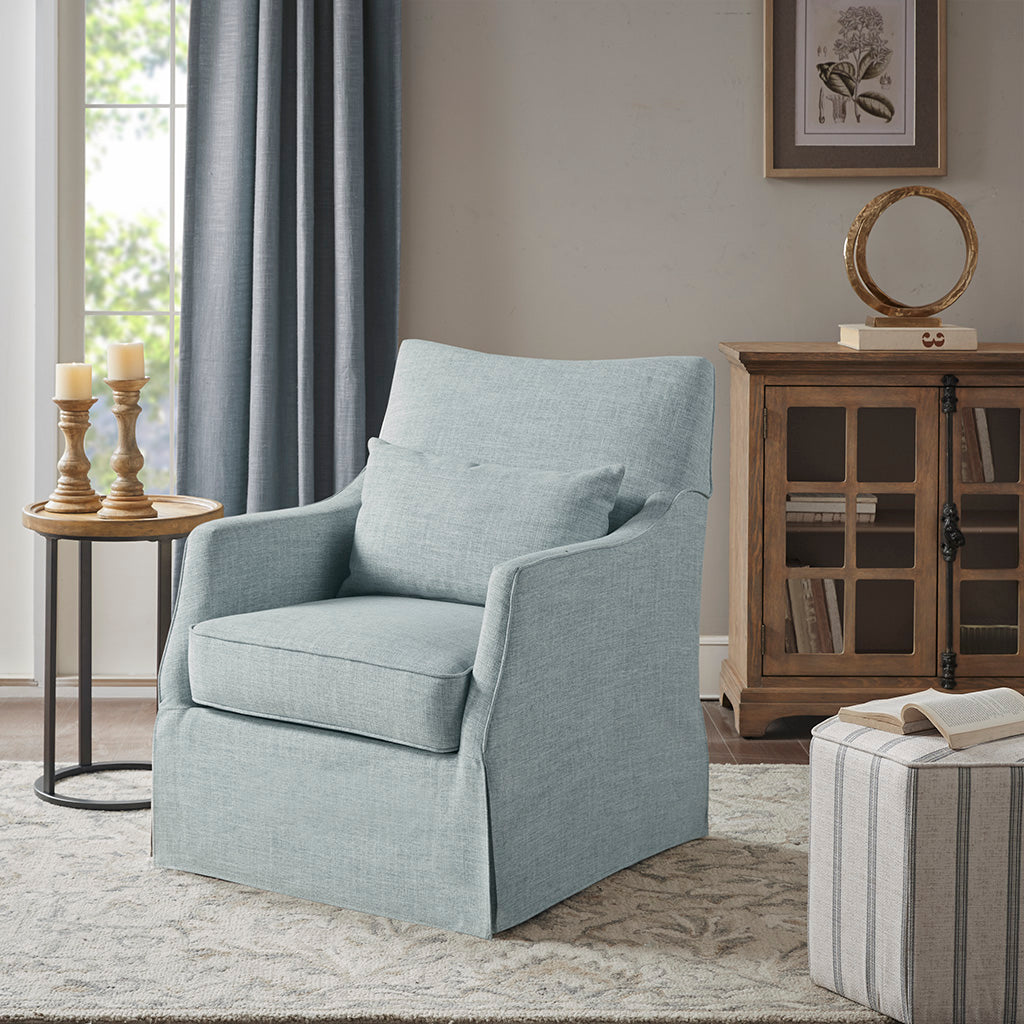 Skirted Swivel Chair Light Blue Polyester