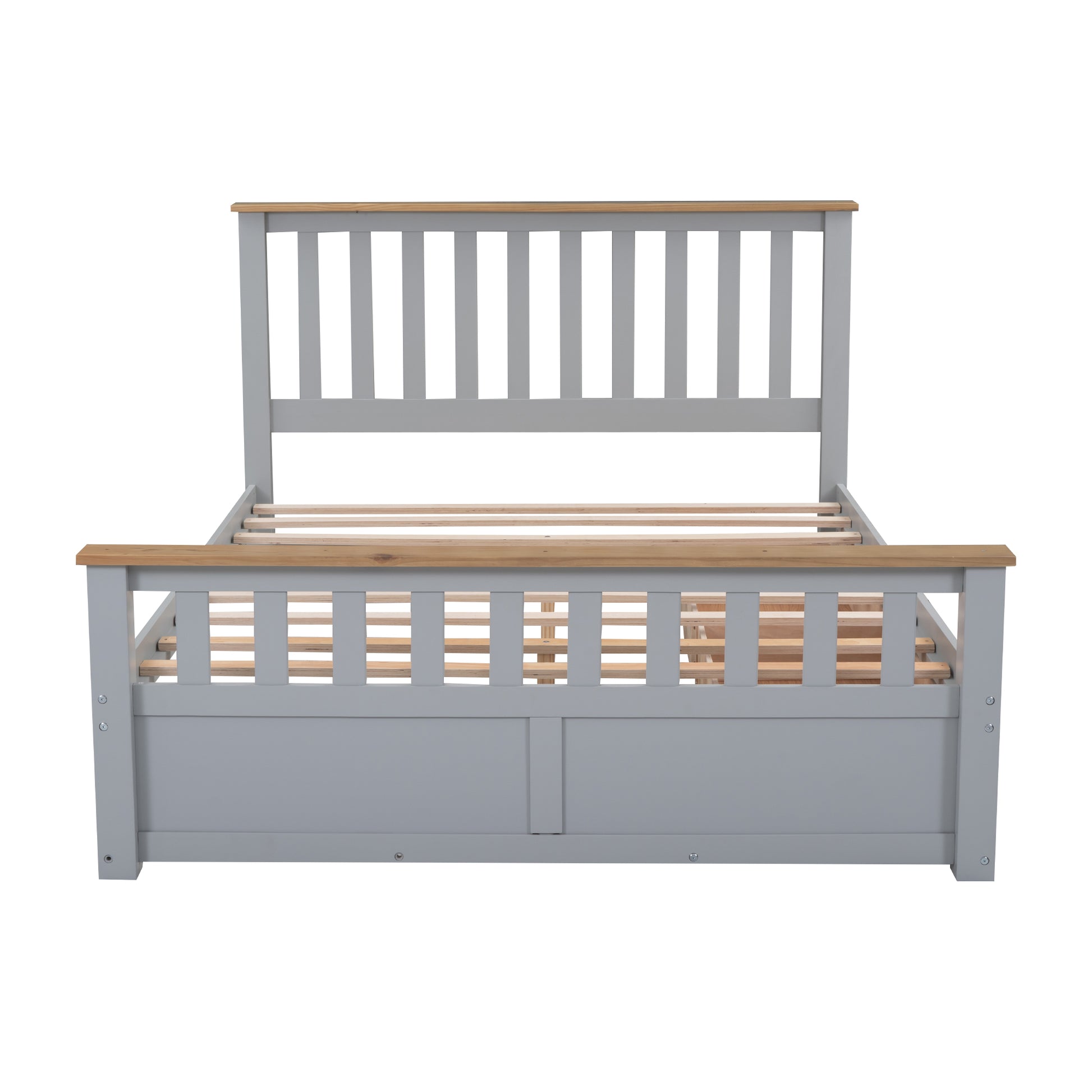 Queen Size Wood Platform Bed With Two Drawers And Wooden Slat Support,Gray Natrual Gray Wood