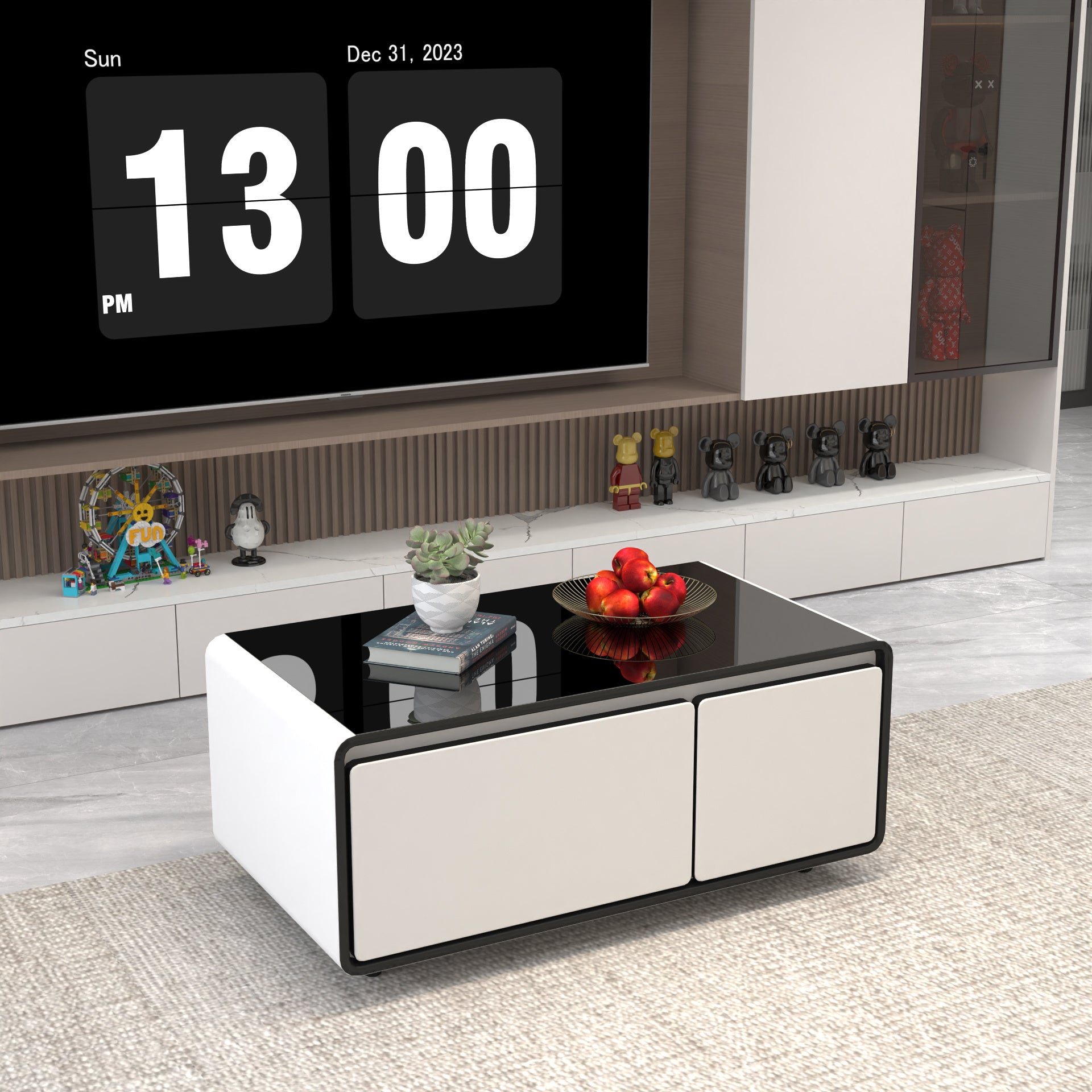 Modern Smart Coffee Table With Built In Fridge, Outlet Protection,Wireless Charging, Mechanical Temperature Control, Power Socket, Usb Interface And Ice Water Interface, White White Built In Outlets Or Usb Primary Living Space Luxury,Modern Freestanding