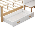 Full Size Wooden House Bed White And Original Wood Colored Frame With Drawer, Desk And Bookshelf For Children Or Guest Room White Wood