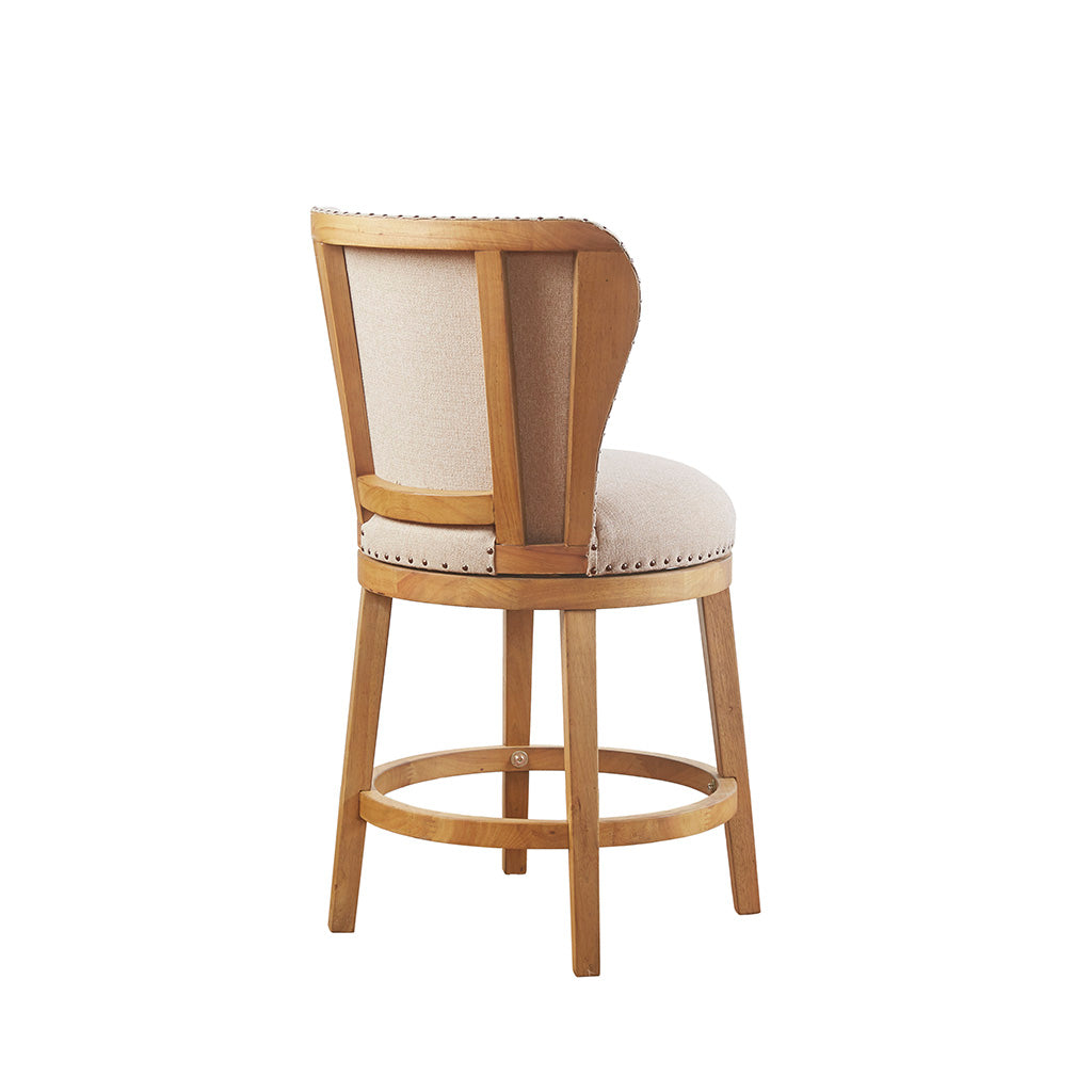 Upholstered 360 Degree Swivel Counter Stool 25" H Tan Polyester
