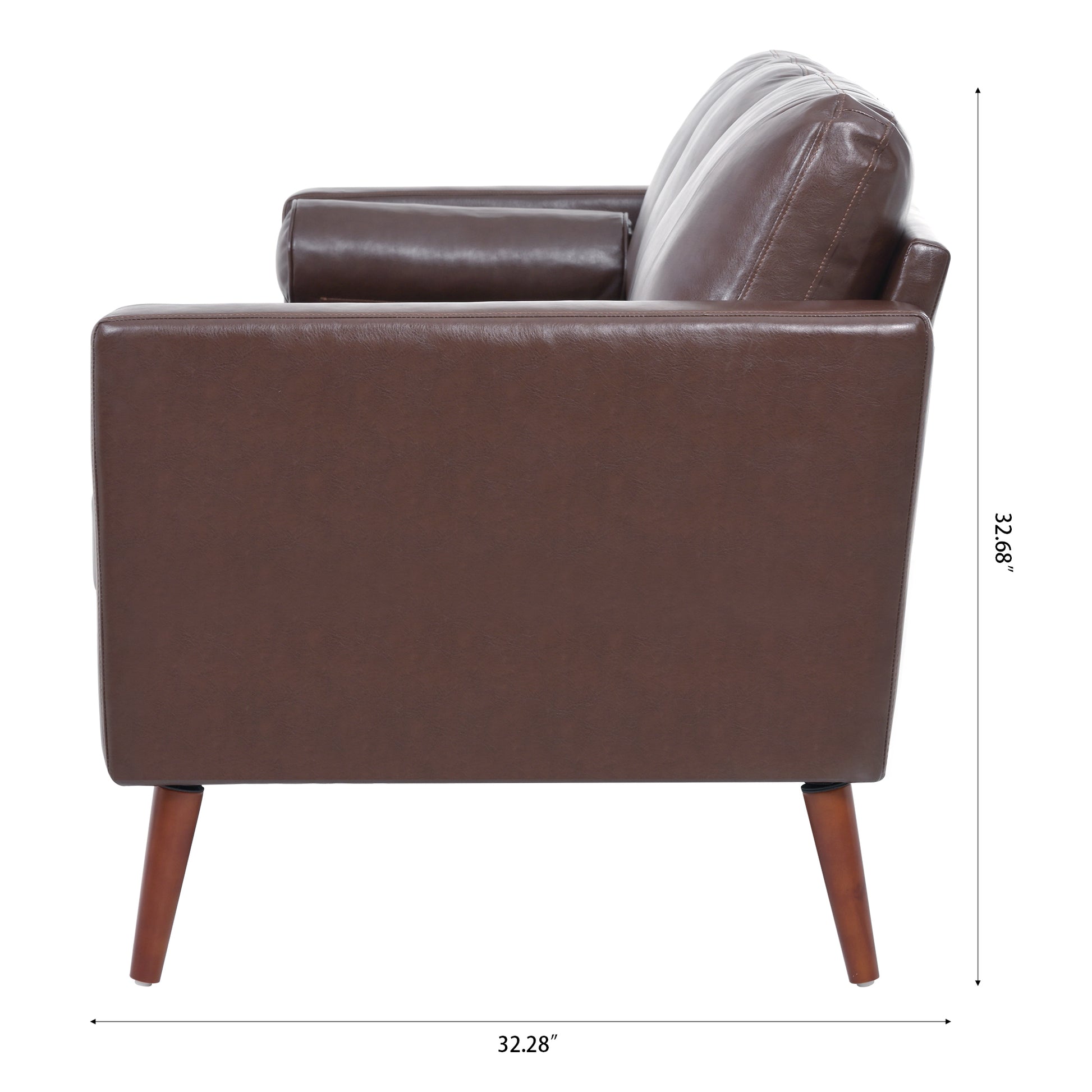 Small Sofa Couch 76.97 In . Brown 3 Seat Comfy Couches For Living Room, Mid Century Modern Couch With Iron Wood Structuresoft Cushion Sofa For Home Office Apartment Brown Foam Pu