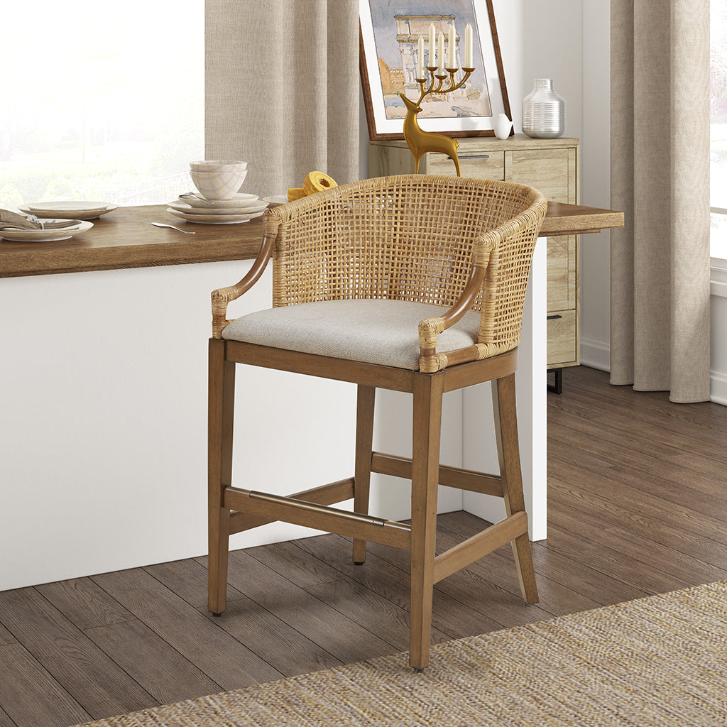 Handcrafted Rattan Counter Stool 25" H Natural Polyester