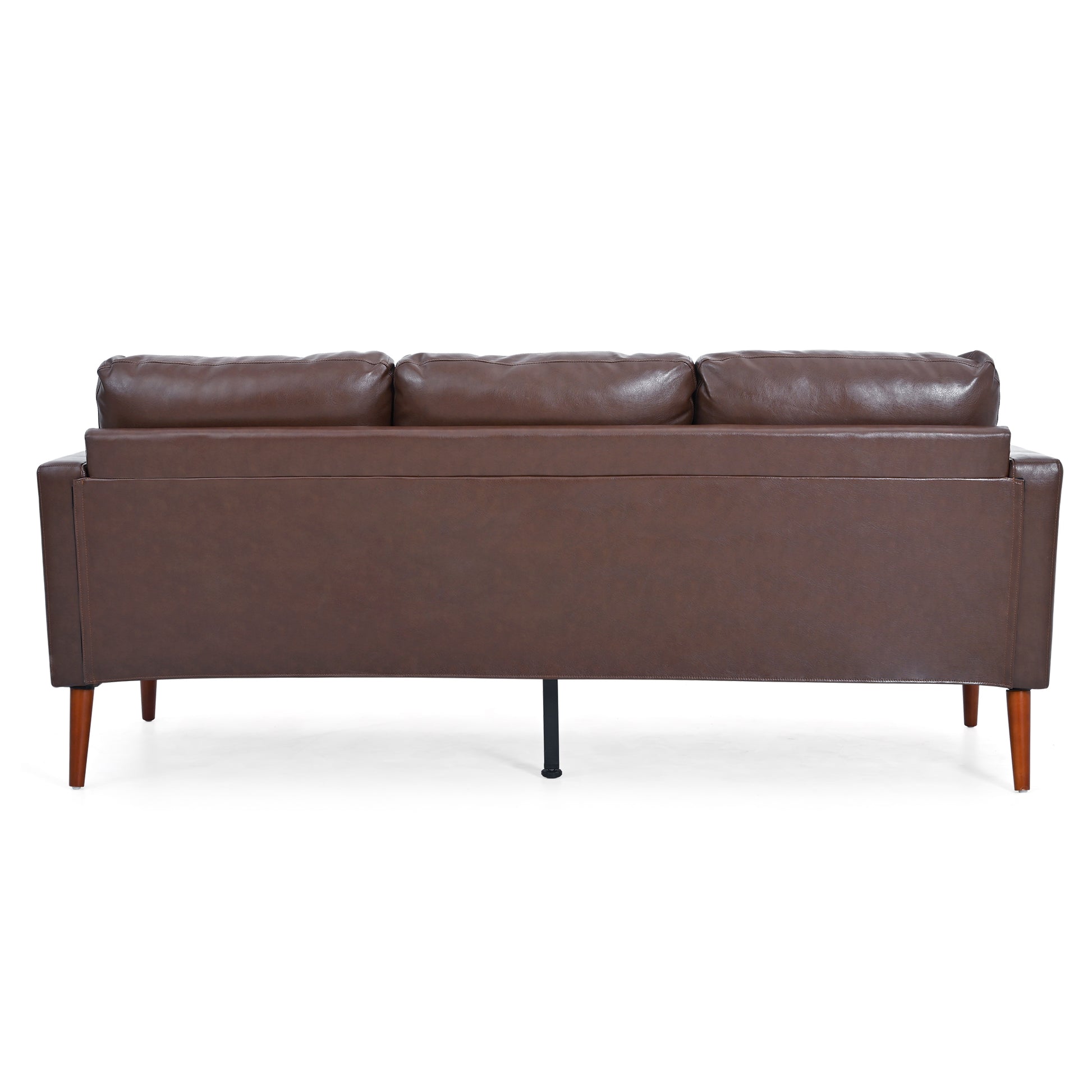 Small Sofa Couch 76.97 In . Brown 3 Seat Comfy Couches For Living Room, Mid Century Modern Couch With Iron Wood Structuresoft Cushion Sofa For Home Office Apartment Brown Foam Pu