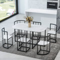 Modern 7 Piece Dining Table Set With Faux Marble Compact 55Inch Kitchen Table Set For 6, Black White Metal White Black Seats 6 Metal Dining Room Modern Dining Table With Chair Iron