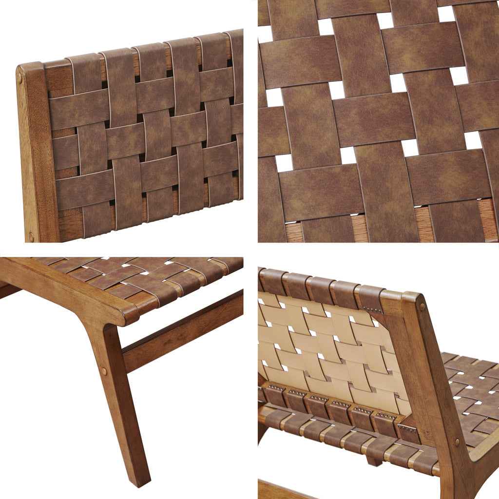 Faux Leather Woven Accent Chair Brown Polyester