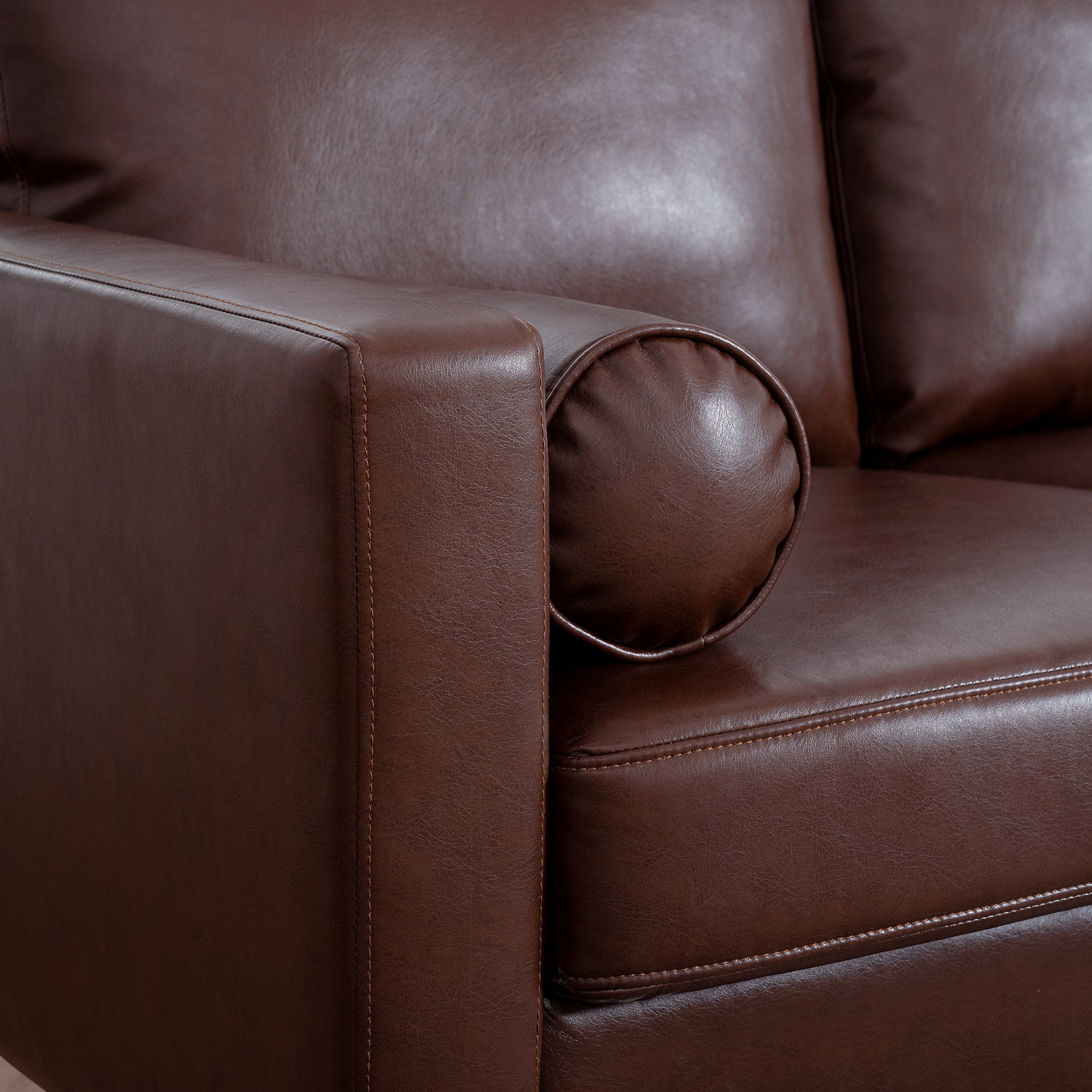 Small Sofa Couch 76.97 In . Brown 3 Seat Comfy Couches For Living Room, Mid Century Modern Couch With Iron Wood Structuresoft Cushion Sofa For Home Office Apartment Brown Foam Pu