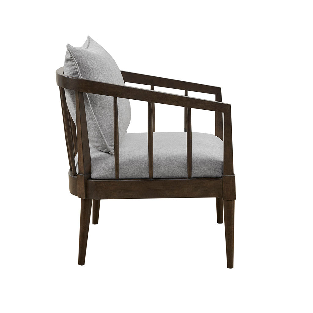 Spindle Accent Armchair With Removable Back Pillow Light Grey Polyester