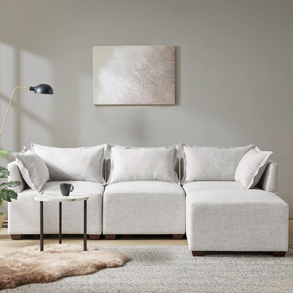 Modular Ottoman Ivory Polyester