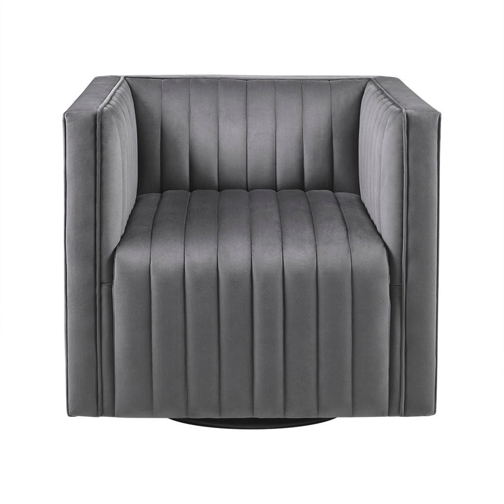 Channel Tufted Swivel Armchair Gray Polyester