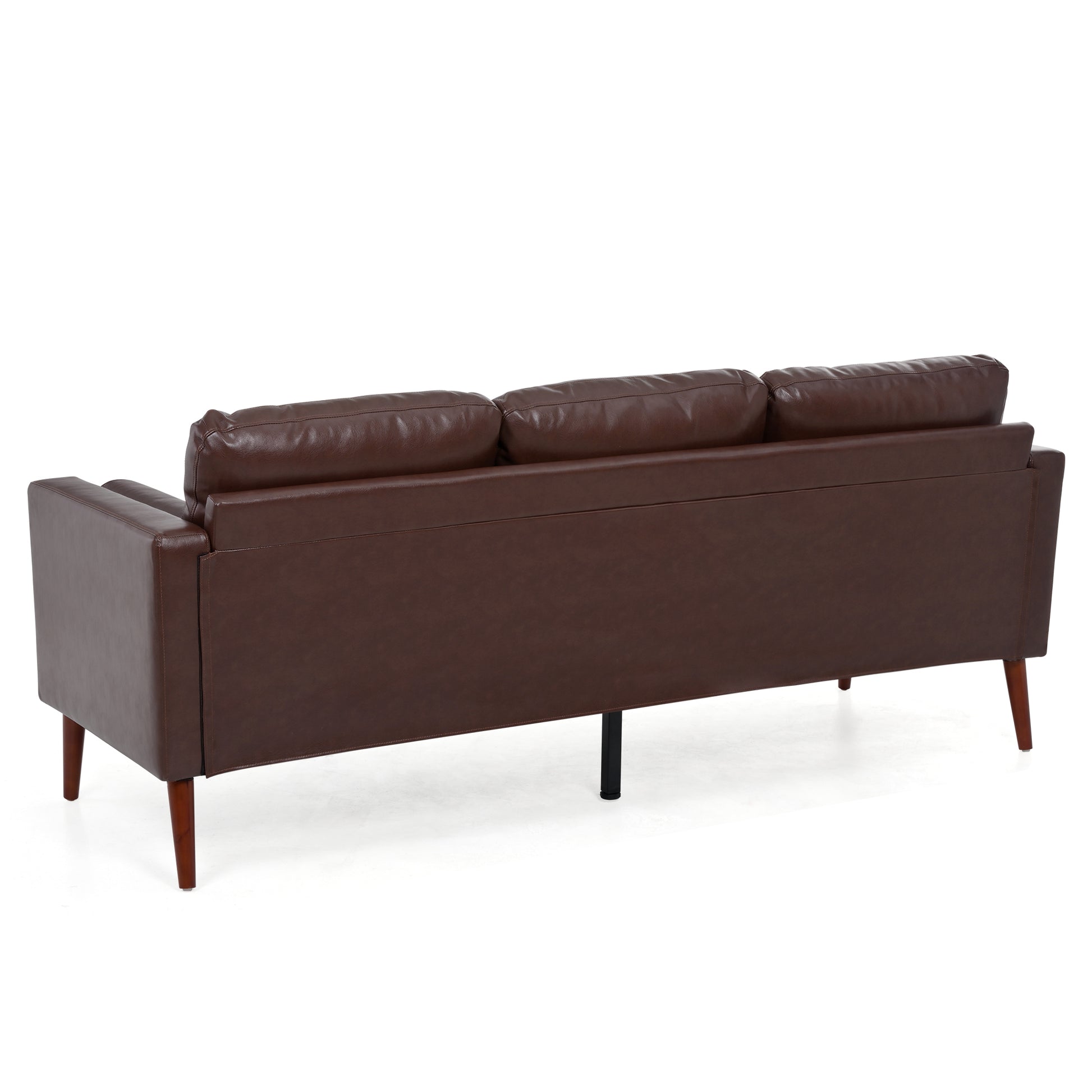 Small Sofa Couch 76.97 In . Brown 3 Seat Comfy Couches For Living Room, Mid Century Modern Couch With Iron Wood Structuresoft Cushion Sofa For Home Office Apartment Brown Foam Pu