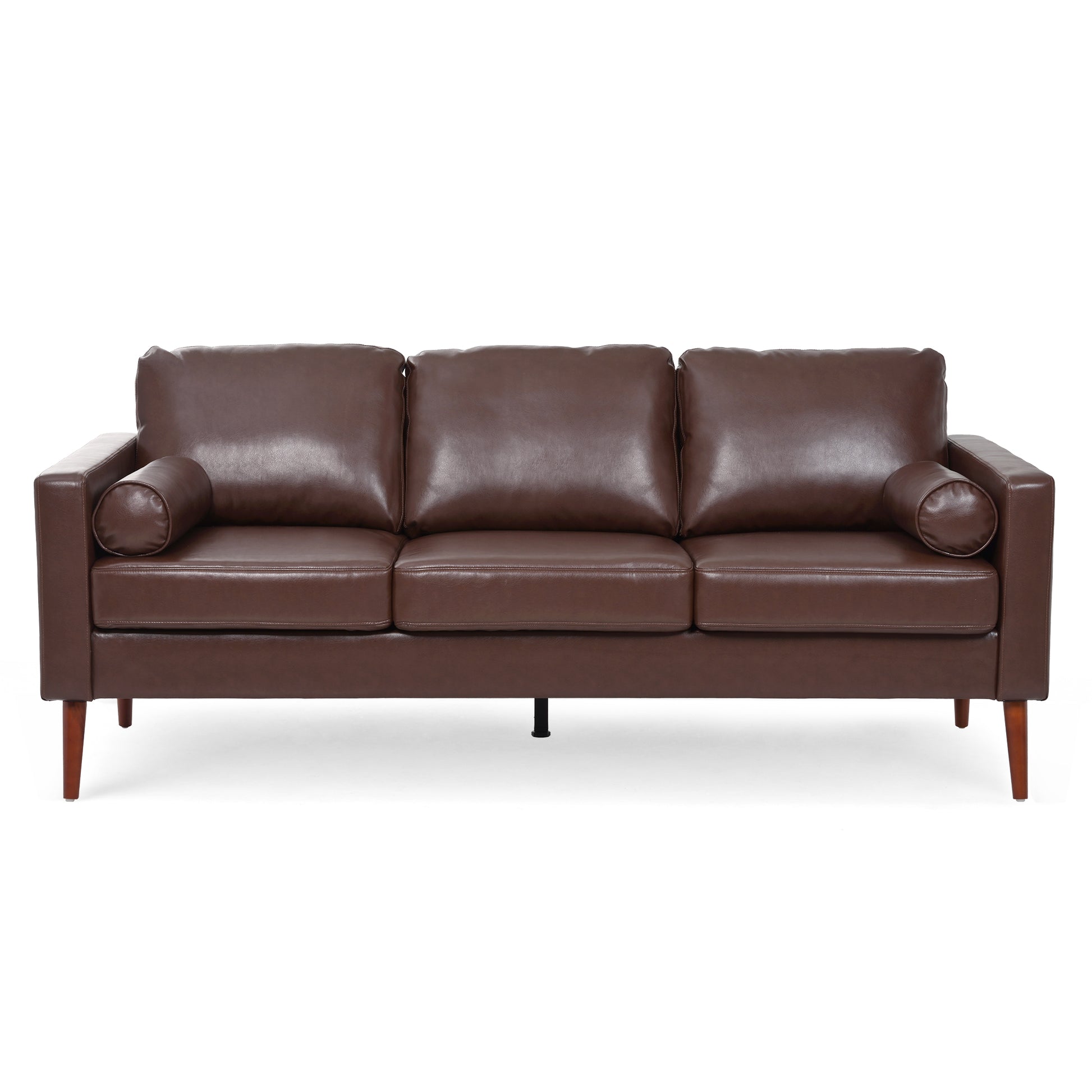 Small Sofa Couch 76.97 In . Brown 3 Seat Comfy Couches For Living Room, Mid Century Modern Couch With Iron Wood Structuresoft Cushion Sofa For Home Office Apartment Brown Foam Pu