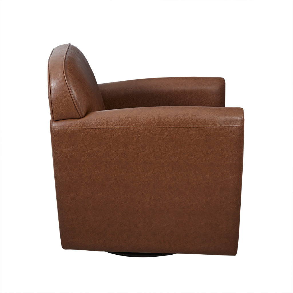 Faux Leather 360 Degree Swivel Arm Chair Brown Polyester