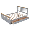 Queen Size Wood Platform Bed With Two Drawers And Wooden Slat Support,Gray Natrual Gray Wood