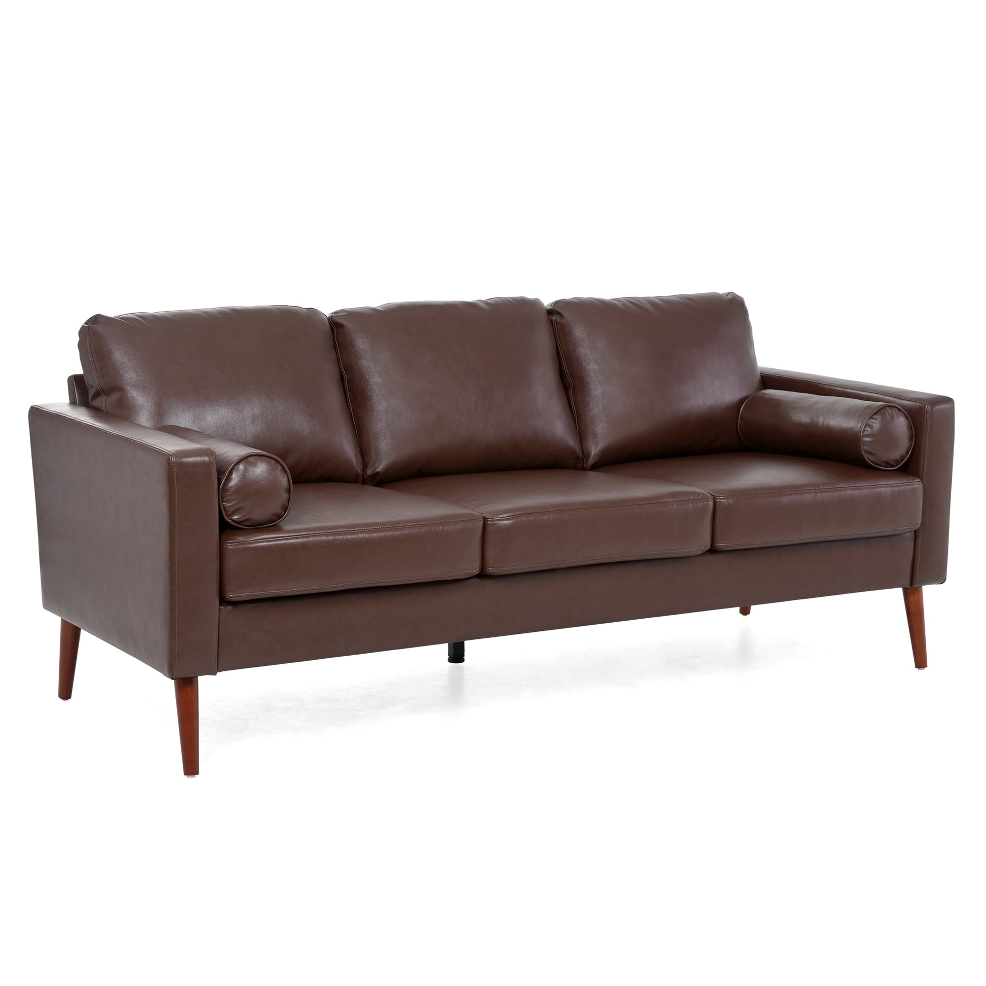 Small Sofa Couch 76.97 In . Brown 3 Seat Comfy Couches For Living Room, Mid Century Modern Couch With Iron Wood Structuresoft Cushion Sofa For Home Office Apartment Brown Foam Pu